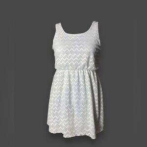 White Semi Sheer Herringbone Sleeveless Blouson Dress